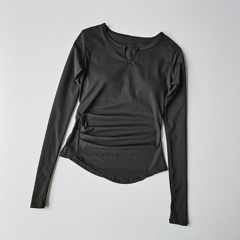 Women's Slim Fit Long Sleeve Yoga Top Quick Drying V Neck Fitness Pilates Top_desvips.com
