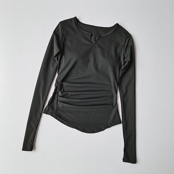 Women's Slim Fit Long Sleeve Yoga Top Quick Drying V Neck Fitness Pilates Top_desvips.com