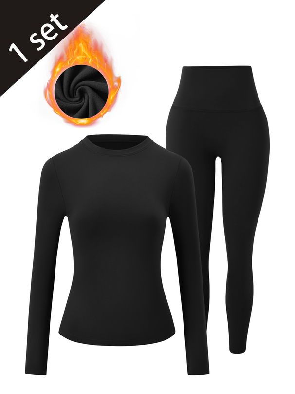 Winter Fleece Yoga Outfit High-Intensity Fitness Clothing Pilates Running Sports Sleeve Long Pants Set_desvips.com
