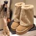 001 001 Thick-Soled Furry Shoes For Women 2025 Winter New Style Outdoor High-End Feel Iceland Fleece-Lined Mid-Calf_desvips.com