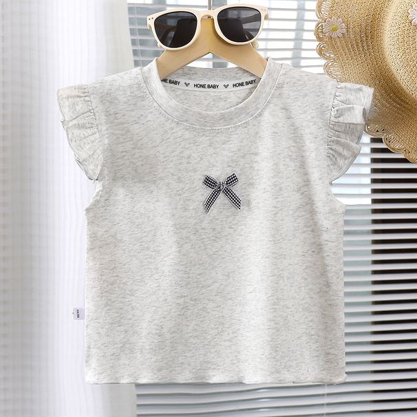 Girls' Thin Cotton Short-sleeve Vest, Soft And Breathable, Stylish Baby T-shirt, Trendy Children's Flutter-sleeve Top_desvips.com