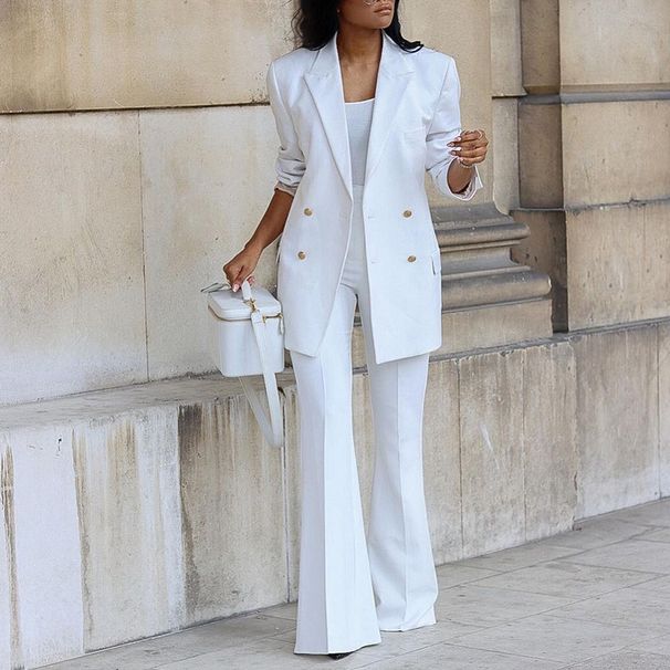 women pants set two piece sets turn down collar white blazer elegant coats matching sets work high waist long pants suits_desvips.com
