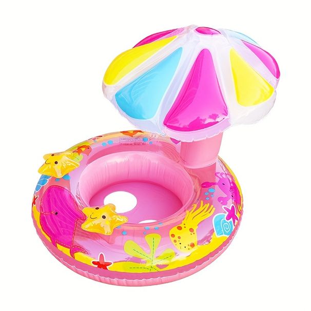 Cartoon Inflatable Swimming Ring, Colorful Mushroom Seat Boat Swimming Ring, Thickened Transparent PVC Water With Fluffy Swimming Ring_desvips.com