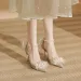 The New Style Sparkles The Pearl Chain Crystal Shoe Large Size Feeg High-heeled Shoes_desvips.com