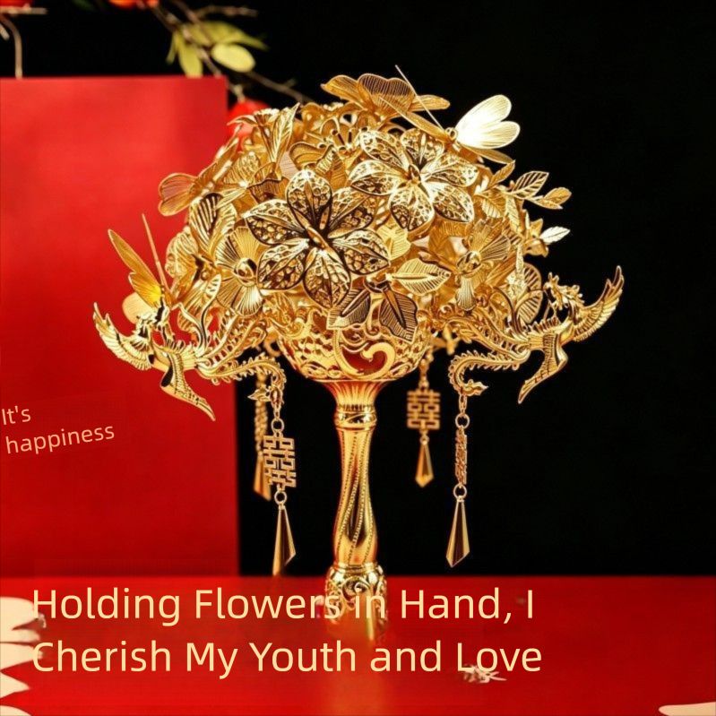 Metallic Bridal Bouquet In Chinese Style, Collectible Gift For A Bride Or Best Friend, Exquisite And Luxurious_desvips.com