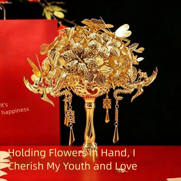 Metallic Bridal Bouquet In Chinese Style, Collectible Gift For A Bride Or Best Friend, Exquisite And Luxurious_desvips.com