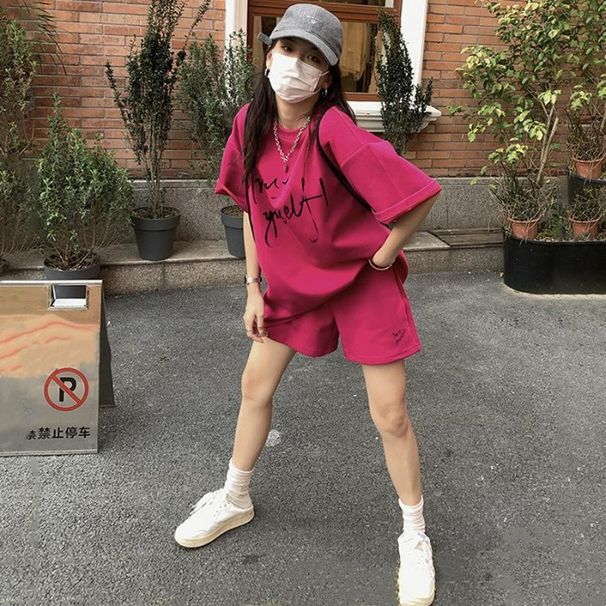 Trendy American-style Casual Outfit Women, 2025 Summer Fashion, Korean Version, Student Short-sleeve Shorts Sports_desvips.com