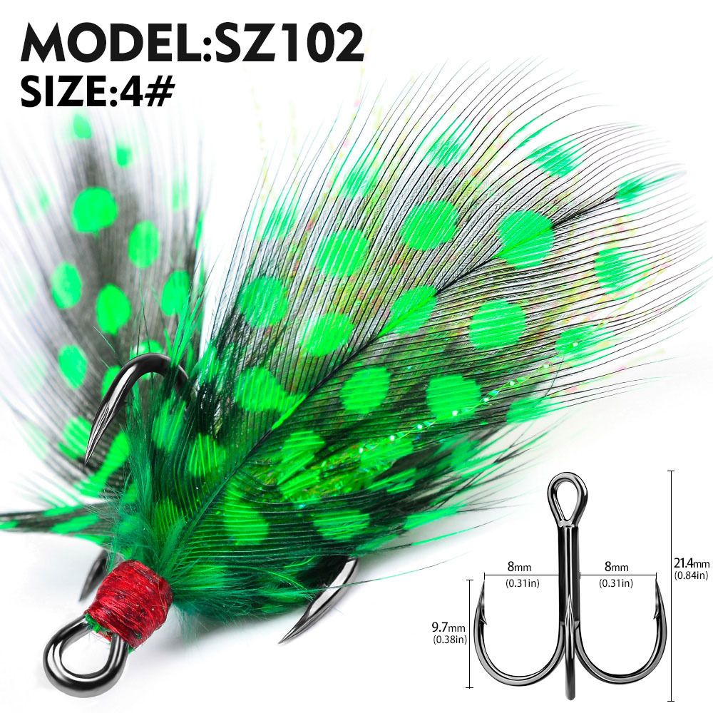 Blood Groove High Carbon Steel With Feathers Barbed Anchor Fish Gold Feather Three Tone Hooks_desvips.com