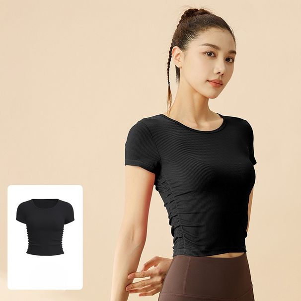 Striped Sports Short-sleeved T-shirt Women's Breathable Fitness Short-sleeved Slim Yoga Suit Top_desvips.com