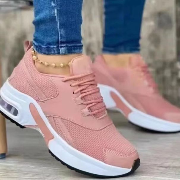 Single shoes new fashion low-top shoes daddy round head mid-heel lace-up net casual style sneakers_desvips.com