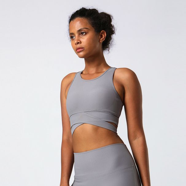 2023 New European American Style Women's Sports Yoga Vest Ribbed Fitness Bra With Removable Pads, Breathable And_desvips.com