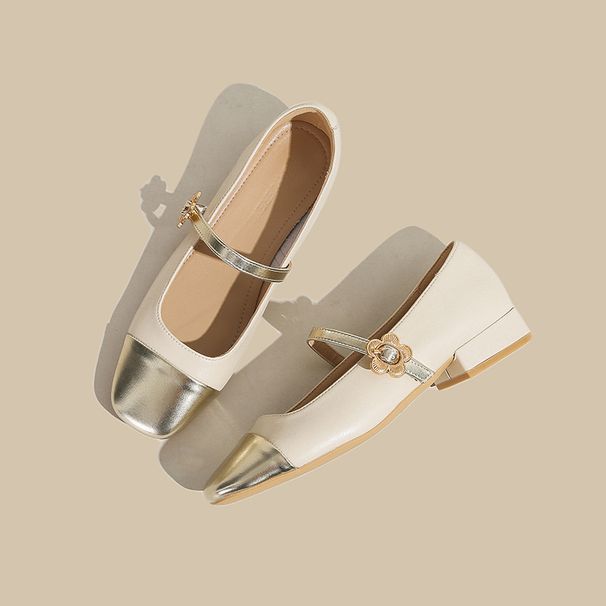 Genuine leather Mary Jane women's shoes 2024 summer new style small fragrance style color matching low heel single shoes female mage shallow mouth _desvips.com
