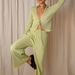 Women's fashion sexy deep V cardigan long sleeve pajamas two-piece set_desvips.com