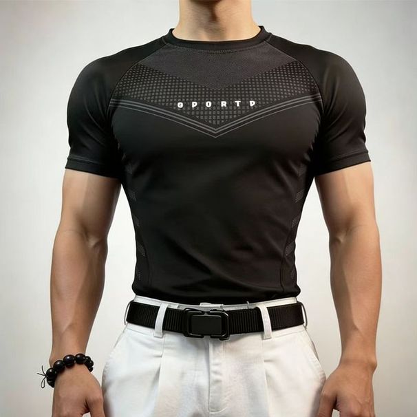 American-style Fitness Tight-fitting Short-sleeve Sports Quick-dry Breathable Slim-fit Muscle Crew Neck T-shirt For_desvips.com