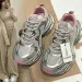 Women Silver Pink Retro Chunky Sneakers Mesh Patchwork Platform Dad Shoes_desvips.com