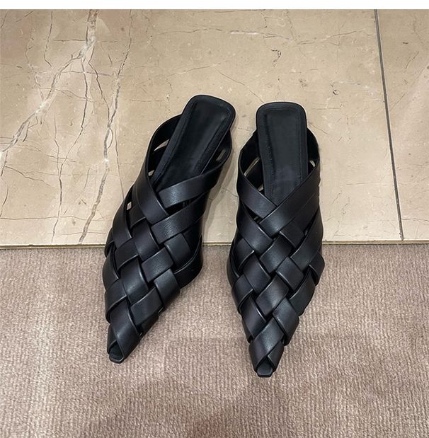 Spot Grape Mom Studiolee Baotou Pointed Half Slippers Women Muller Flat Sandals Braided Hollow Sandals_desvips.com