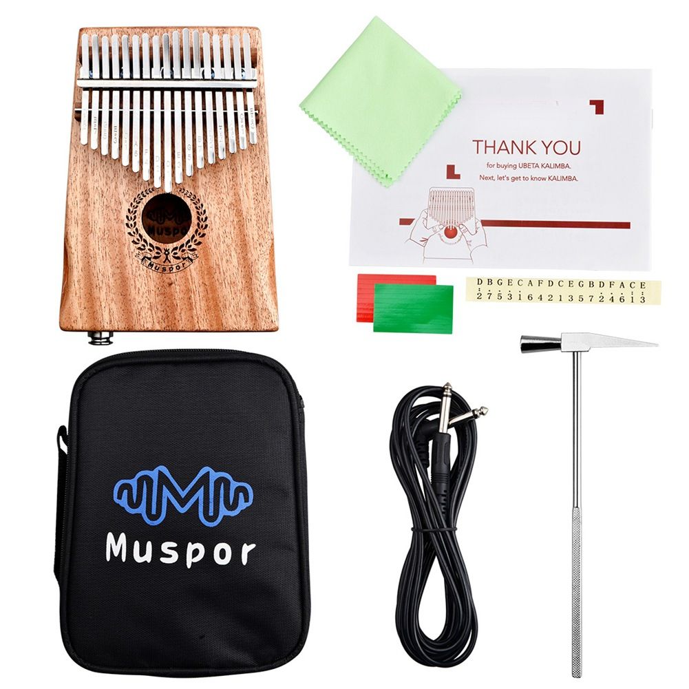 Muspor17 Tone EQ Electric Box Mahogany Thumb Kalimba Finger Piano With Bag + String - Garland_desvips.com