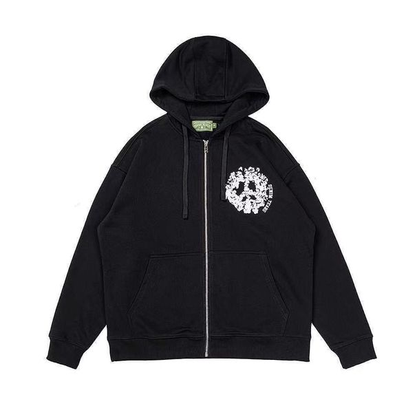 New Autumn Winter European And American Style Floral Letter Zip-Up Loose Street Hip-Hop Unisex Hooded Sweatshirt_desvips.com