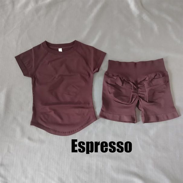 2 Pieces DF LOGO Impact Sports Sets Short Sleeve Seamless Yoga Top Fitness Set Women Running Shorts Gym Suit_desvips.com