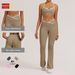 Women's Tight Fitting Yoga Set Cross Waist Sportswear Color Blocking Beautiful Back Design Running Fitness Wear In Nude_desvips.com