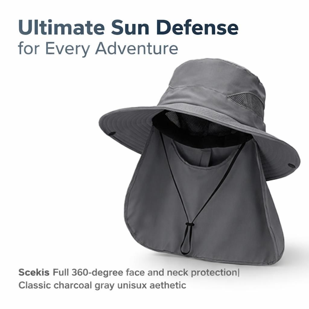 UPF 50+ UV Protection Neck Flap Wide Brim Bucket Hat For Men Women Safari Hiking Fishing_desvips.com