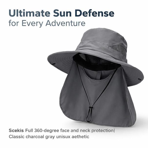 UPF 50+ UV Protection Neck Flap Wide Brim Bucket Hat For Men Women Safari Hiking Fishing_desvips.com