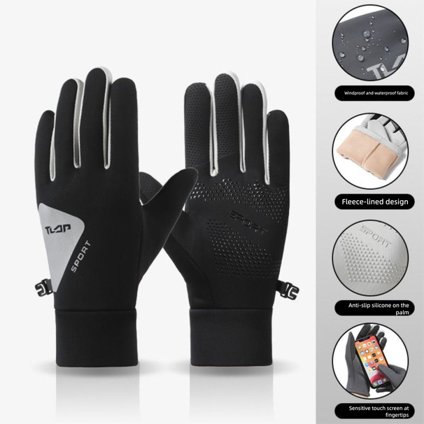 Winter Five-Finger Cycling Women, Touchscreen, Fleece-Lined, Thickened, Warm, Cold-Proof, Snow-Playing, Water-Resistant,_desvips.com