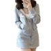 American Zipper Hoodie Women's Lace Up Skirt For Spring And Autumn Lazy Style Short Hooded Cardigan Jacket Two-piece Set_desvips.com
