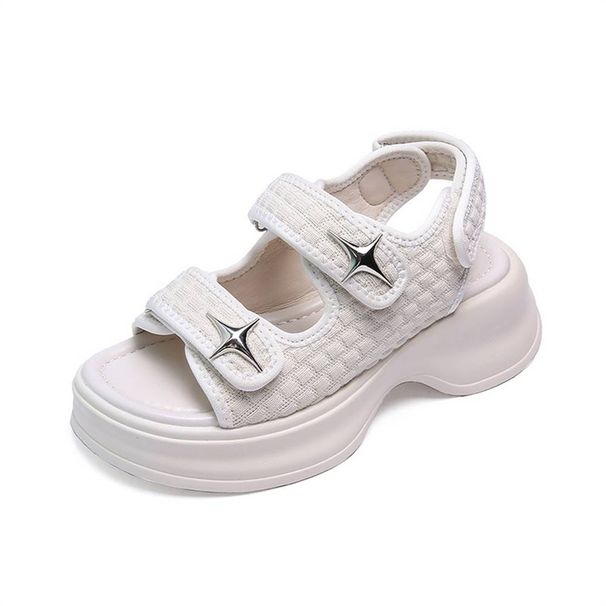35-40 Fashion Thick-Soled Cool Shoe Women 2025 Summer Korean Version Velcro Four-Star Sponge Bottom Casual Fashionable Ladies' Beach Sandals_desvips.com