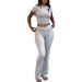 Hot Sale Casual Workout Women's Two Piece Set Round Neck T-shirt Low Waist Flare Pants Tracksuit Outfit_desvips.com