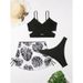 New Spot Bathing Suit Women Feel Thin Printed Short Skirt Strap Halter Bikini Three-piece Set_desvips.com