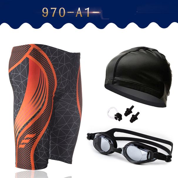 Two-Piece Suits Men's Swimwear Equipment Professional Trendy Men's Boxer Shorts Swimming Goggles Swimming Cap Nose Clip Earplugs 4 Piece Set_desvips.com