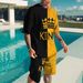 Men's Clothing shorts loose casual short-sleeved suit color matching KING printed T-shirt_desvips.com