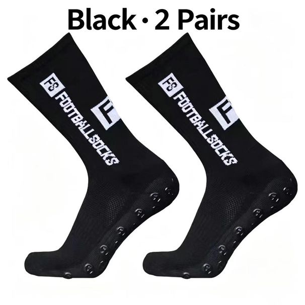 2 Pairs Anti‑Slip Grip Football Socks, Mid‑Calf Non‑Slip Athletic Sports Socks For Soccer Running Cycling, Breathable Cushioned Men Sports Socks_desvips.com