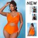 Large Size Solid Color Swimsuit Women's Conservative High Waist Tight One-piece Bikini Swimsuit_desvips.com