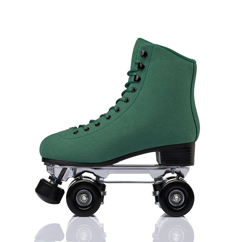 Adult double row roller skates Four wheel PU roller skates green durable breathable comfortable_desvips.com