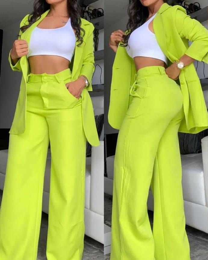 Women's Clothing Elegant Floral Sleeveless Suit Jacket + Lace Up Casual Trousers Suit_desvips.com