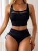 2026 New Tankini European And American Foreign Trade Solid Color Mesh Splicing High Waist Drawstring Two-Piece Bikini_desvips.com