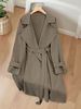 women's leather trench coat with belted waist & lapel collar elegant long s cket for fall winter (brown/black/grey/pattern)_desvips.com