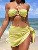 European And American Sexy Bikini Three-piece Swimsuit Female Halterneck Solid Color Swimsuit Beach Resort Swimsuit_desvips.com