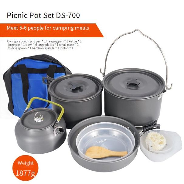 Camping Cookware Set - 5-6 Person Non-Stick Pot & Kettle For Outdoor Picnics & Road Trips (Complete Family Cooking Kit)_desvips.com
