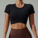 New Round Neck Yoga Sexy Navel Tight Sports Short Sleeve Women Quick Dry Fitness Wear T-shirt_desvips.com