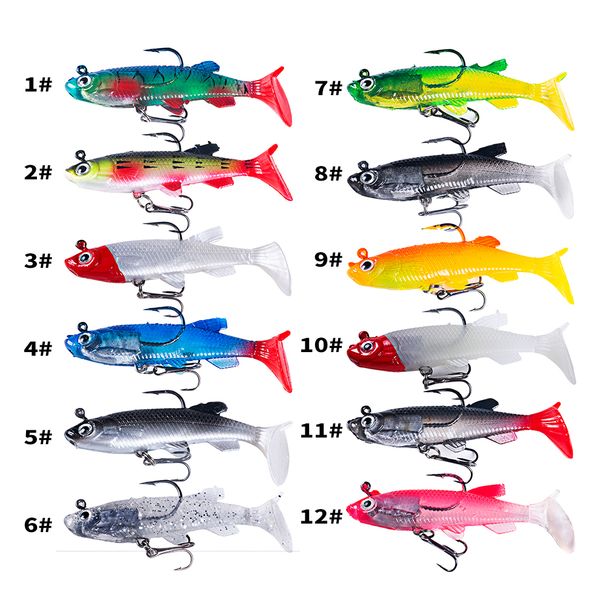 HENGJIA 12PCS 12g 3.15in/ 8cm Jigging Hooks Wobblers Silicone Soft Bait KIT T Tail Swimbait Artificial Rubber Bait Pike For Bass Carp Fishing Lures_desvips.com