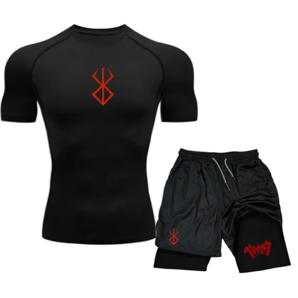 Men's Compression Sportswear Suit Gym Short Sleeved T-Shirt Sports Set Goku 2Pcs Workout Jogging Shorts 2 In 1 Fitness Tracksuit_desvips.com