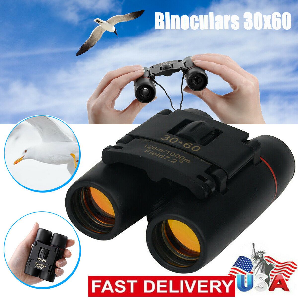 30x60 Zoom Travel Folding Telescope Hunting Day Night Outdoor Small Pocket Compact Adults, Mini Kids Binoculars Boys For_desvips.com