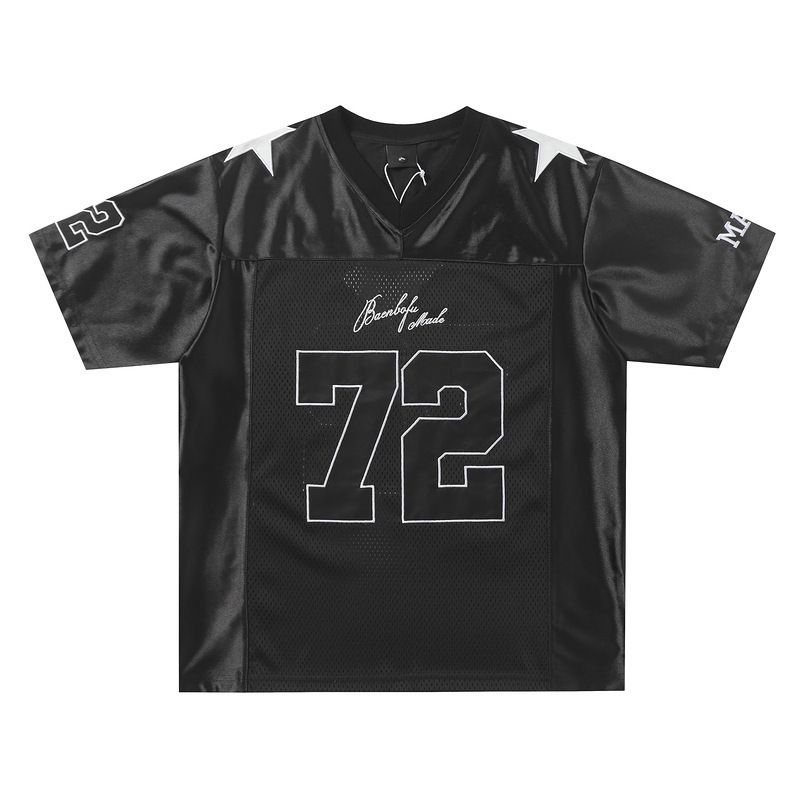 Satin Velvet Mesh American Football Jersey New Heavy Embroidery T-Shirt Men And Women Short Sleeve Loose Slimming Sports_desvips.com