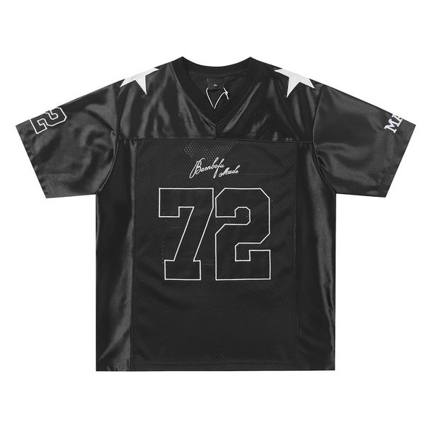 Satin Velvet Mesh American Football Jersey New Heavy Embroidery T-Shirt Men And Women Short Sleeve Loose Slimming Sports_desvips.com