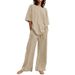 Fashion Women's 2-Piece 2026 Summer Casual Belt Pocket Half Sleeve O-Neck Top And Wide-Leg Pants Set_desvips.com