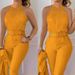 Women's Clothing Solid color cross strap top + pants two-piece set_desvips.com