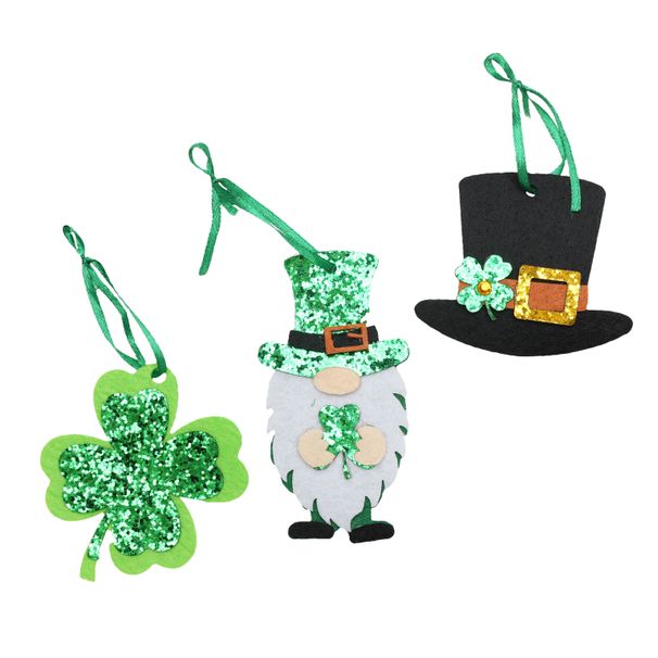 3-piece Set Of Cartoon Four-leaf Clover Green Dwarf Hats, Felt Holiday Ornaments For St. Patrick's Day Home Decoration_desvips.com